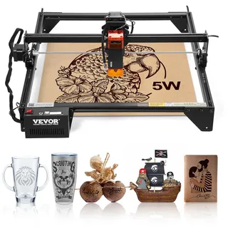 Vevor Lasergravierer, 5 W Leistung, Laser Graviermaschine, 38x40 cm Arbeitsbereich, 10000 mm/min Bewegungsgeschwindigkeit, Komprimierter Punkt mit Augenschutz, für Holz, bestimmte Metalle