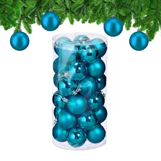 Relaxdays Weihnachtskugeln im 30er Set, Kunststoff, D: 6 cm, runde Weihnachtsbaumdeko, Baumschmuck bruchsicher, Petrol