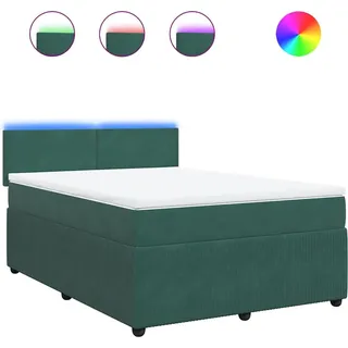 vidaXL Boxspringbett mit Matratze Dunkelgrün 140x200 cm Samt - Grün