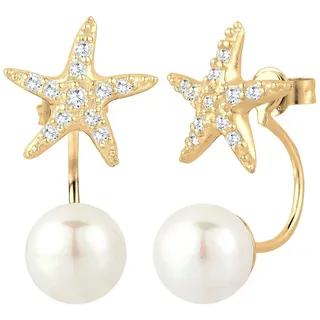 Elli Ohrringe Damen Front-Back Seestern Perle mit Zirkonia Kristalle in 925 Sterling Silber vergoldet