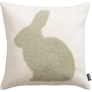 Dekokissen DONE. "BUNNY", beige, khaki, bedruckt, B:45cm L:45cm, Polyester, Dekokissen_Sitzkissen_Kissenhüllen, Dekokissen, Weicher Chenille-Stoff Kuscheliger Teddy-Flock