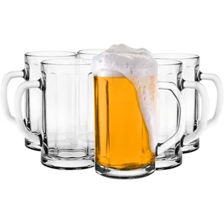 Glasmark KROSNO 1992 Bierkrug 6er Set 0,5 L Bierkrüge Biergläser Mit Henkel Transparentes Glas Stabiler Weizenbier Dunkelbier Handgemachtes Bier Restaurant Bar Hause Parteien
