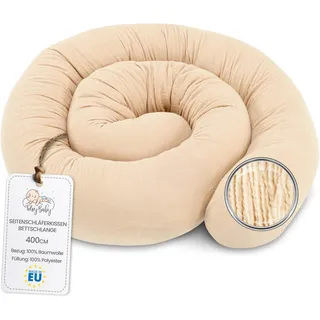 Totsy Baby Seitenschläferkissen Musselin Bettschlange Body Pillow 400 cm Baumwolle - Kopfkissen lang Bettrolle Schlafkissen Nackenrolle Oeko-Tex Hellbeige