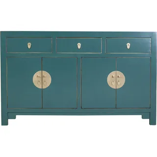 Fine Asianliving Chinesische Kommode chinesisches Sideboard chinesischer Schränke China Möbel Schrank Orientalischer Asiatischer 140x85x35 - Türkis