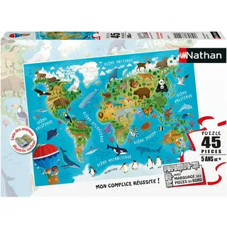 Puzzles Nathan - 45-teiliges Puzzle - Weltkarte der Tiere Kinder, 4005556861743