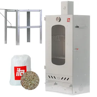 ITA Räucherofen 7012 - Smoker Set mit Tisch & Räucherspänen - Räucherschrank mit 3 Etagen - Legierter Stahl, mit Sichtfenster & Kaminabzug - Qualität Made In EU Direkt vom Hersteller