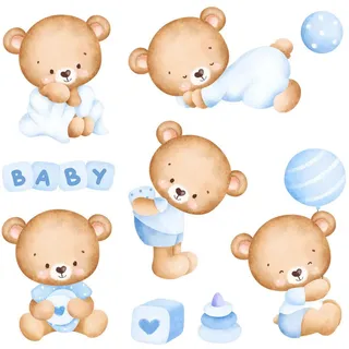 Tulup Aufkleber 100x172 cm Kleine Bären , Blau , Kunststoff , 100x172x0.1 cm , Tapeten & Wandverkleidungen, Wandtattoos & Sticker, Wandtattoos