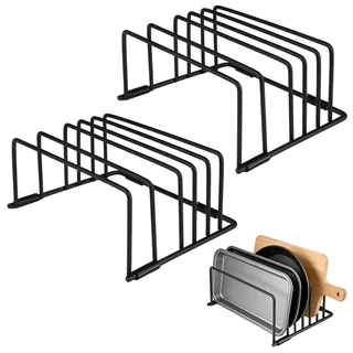 2 Stück Schneidebrett-Halter,18x14x8cm Tellerhalter Schublade mit 5 Schlitze,Schneidebrett Halter Schwarz, Schneidebrett Organizer, für Schneidebretter, Backbleche, Tabletts, Platzsparend in der Küche