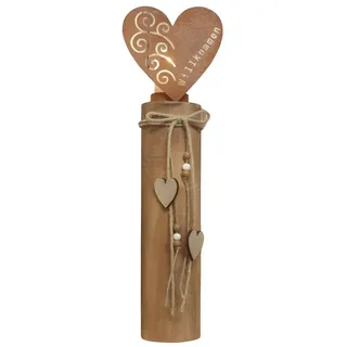 Dekoleidenschaft Windlichtsäule "Herz" aus Holz & Metall mit Echtrost, 44 cm hoch, Holzsäule, Dekosäule mit Kerzenglas, Bodenwindlicht, Kerzensäule mit Glas-Windlicht