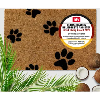 Astra Fußmatte aussen Pfotenabdrücke Kokos 40x60cm Natur - 16mm Kokosmatte außen und innen - Türmatte rutschfest - Schmutzfangmatte sehr strapazierfähig