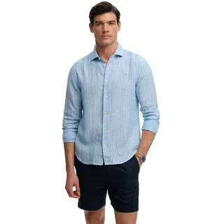 Superdry Riviera Linen Langarmhemd - Classic Blue Stripe - S
