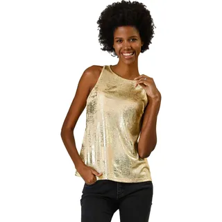 Allegra K Damen Pailletten Oberteil Metallic Glitzer Ärmellos Club Party Camisole Tank-Tops Gold XS