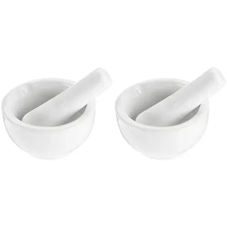 Küchenprofi Mörser mit Stößel klein, Porzellan, Spülmaschinenfest, Ø 7 cm, Innenseite und Stößelende angeraut, Zerkleinerer für Kerne, Gewürze, Nüsse, Pfeffer oder Kräuter (Packung mit 2)