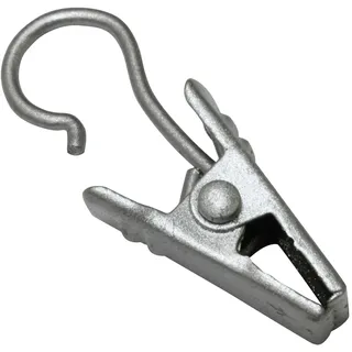 GARDINIA Clipshaken für Gardinenringe und Vitragestangen, Gardinenhaken mit Klammer, 10 Stück, Metall, Silber-matt