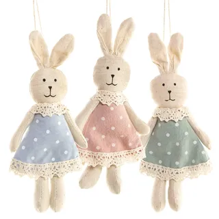Logbuch-Verlag Osterhasen zum Aufhängen, 3er Set: Osteranhänger für Osterstrauch und Kinderzimmer, Deko Set mit Hasen, Stoff-Anhänger für Frühling und Ostern, Geschenkidee für Kinder, 17 cm