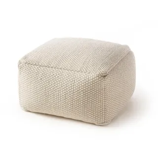 benuta pure Woll-Pouf, Weiß 55x55x30 cm