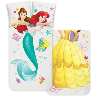 Disney Home Princess Kinder Wendebettwäsche Set 135x200-1 Kopfkissenbezug 80x80 - Ariel & Belle - 2-teilig Prinzessin Bettwäsche, Renforce100% Baumwolle, Weich und angenehm auf der Hau