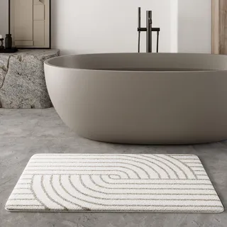 Wecon Home Hilda getufteter Badteppich, 80 x 150 cm, beige | moderner Retro-Badteppich mit rutschfester Rückseite, OEKO-TEX® STANDARD 100, Weich, pflegeleicht & stilvoll fürs Badezimmer