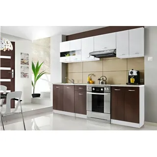 Roe Furniture | Küchenzeile - 240x200 cm - Wengé und Weiß - Einbauküche, Küchenblock, Singleküche, Singleküchenblock, Küchen - Dunkelbraun, Weiß