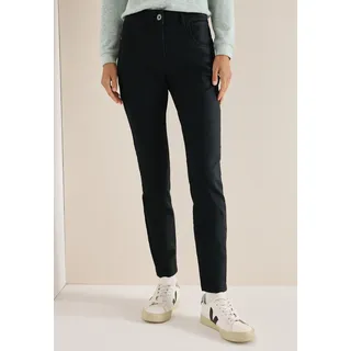 5-Pocket-Hose CECIL "Style Toronto", Damen, Gr. 30, Länge 30, schwarz (länge 30), Web, Obermaterial: 76% Viskose, 21% Nylon, 3% Elasthan. Futter: 65% Polyester, 35% Baumwolle, unifarben, slim fit lang, Hosen 5-Pocket-Hose, im Leder-Look, mit leicht glänzender Beschichtung