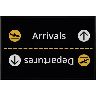 OM3® lustige Fußmatte mit Spruch - Flughafen - Arrivals Departures - Ankunft Abflug - Airport Style IV - rutschfest & waschbar - 60x40cm -