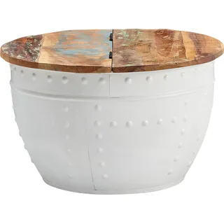 Manahee Design | Couchtisch Mango Massivholz Weiß 60x36x60 cm | Metall Industrial | Rund mit Stauraum - Braun, Weiß