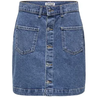 ONLY Damen Mini Jeans Rock ONLAmazing kurzer Damenrock sichtbare Knopfleiste 15349035 Medium Blue Denim S