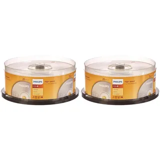 Philips CD-R Rohlinge (700 MB Data/ 80 Minuten, 52x High Speed Aufnahme, 25er Spindel) (Packung mit 2)