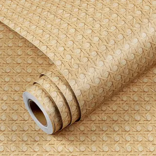YENHOME Selbstklebende Tapete Rattan Optik Braun 60x300cm Tapete Selbstklebend Braun Natur Rattan Geflecht Optik Wasserfest Möbelfolie Landhaus Selbstklebende Folie Möbel Kommode Schrank Bad
