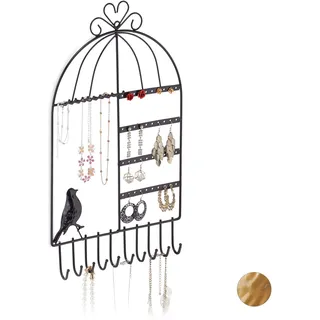 Relaxdays Schmuckhalter Vogelkäfig HBT 44,5x25,5x4,5 cm Schwarz