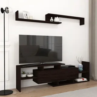 Fernsehschrank 'Liksefte' mit Wandregal TV Lowboard 154 x 28 x 42 cm mit Stauraum Schwarz - Schwarz
