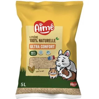 Aimé | Kleintierstreu | Streu Biologisch abbaubare | Saugfähige Maisflocken | Kaninchen, Meerschweinchen, Hamster, Mäuse, Meerschweinchen | Bis zu 3 Wochen verwendbar | Bis zu 3 Wochen verwendbar | 5L