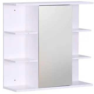 Relaxdays Spiegelschrank, 6 Ablagen, 2 Innenfächer, HxBxT: 64 x 62 x 21 cm, Wandmontage, Bad Hängeschrank, blaugrau