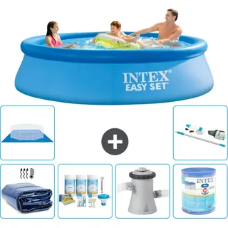 Intex runder aufblasbarer Easy Set-Pool – 305 x 76 cm – Blau – im Lieferumfang enthalten Sonnensegel - Wartungspaket - Filterpumpe für Schwimmbad - Filter - Bodenplane - Staubsauger
