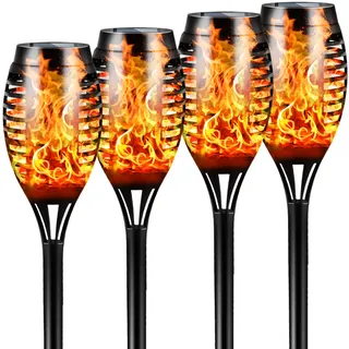 FLOWood Solarleuchten für Außen Garten, 4 Stück, 12LED Solarlampe für Außen Solar Fackel Gartenfackeln, IP65 Wasserdicht Solarlampe für Außen, Gärten, Weg,