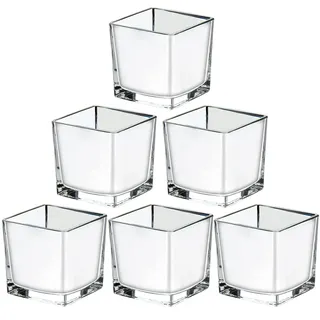 8 * 8 * 8CM Dekoglas Cube, Glasvase, Teelichtgläser Glaswürfel, Silber Beschichtete Quadratische Glasvasen Eckig Würfel Blumenvase Kerzenhalter, Perfekt als Hochzeitsdekoration 6PCS