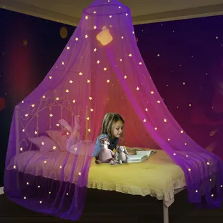 South To East Betthimmel mit fluoreszierenden Sternen, leuchtet im Dunkeln, Moskitonetz für Baby, Kinder, Jungen, Mädchen, Tochter. Galaxy Betthimmel für Babybett, Kinderbett,Lila
