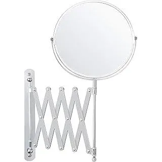 BELLE VOUS Chrom Spiegel Ausziehbar Kosmetikspiegel 360° Drehbar – 3X Vergrößerungsspiegel Wandmontage – 17,5X 18,5cm Wandspiegel Silber Edelstahl, Schminkspiegel Doppelt, Duschspiegel Rasierspiegel