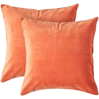 Homescapes Kissenhüllen 2er-Set Baumwollsamt orange 40/40 cm , Textil , Uni , Quadratisch , 40x40 cm , Oeko-Tex® , Heimtextilien, Bezüge, Kissenbezüge