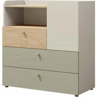 Tkmoebel Kommode 10 YUKI 90x40x94cm Eiche geölt,Eukalyptus,grau beige