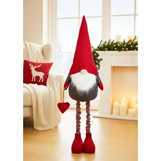 KAMACA XL Weihnachts-Deko Wichtel mit Teleskop-Beinen bis 120 cm Stofffigur | XL Weihnachtswichtel mit Teleskop-Beinen, höhenverstellbar von ca. 80 bis 120 cm, mit biegsamer Mütze und stabilem Stand