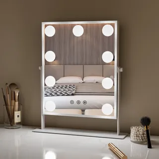 GASHIO Schminkspiegel mit Beleuchtung groß – Hollywood Spiegel Schminktisch 3 Lichtfarben & Touch – Schminktisch Spiegel mit Licht drehbar – Schminkspiegel Licht – Aluminium Vanity Mirror with Light