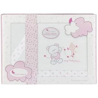 Interbaby Bettwäsche Set für Babywiege - Modell"Baby Love" in Weiß und rosa, weiß/rosa