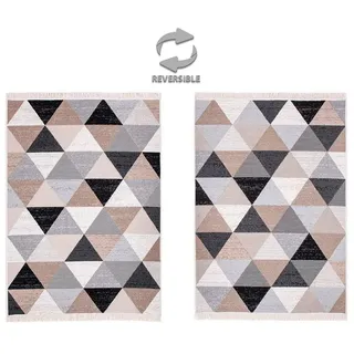 jimri Kurzflor Teppich Läufer - Boho Kelim Teppich, Wohnzimmerteppich, Schlafzimmer und Küchenteppich, Flur Teppich, 120 x 170 cm, Karo-Grau - Braun