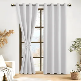 DWCN Grau Weiß Vorhang Blickdicht Verdunkelungsgardinen mit Ösen 2 Stücke Thermovorhang Kälteschutz für Schlafzimmer, 245x132cm(HxB)
