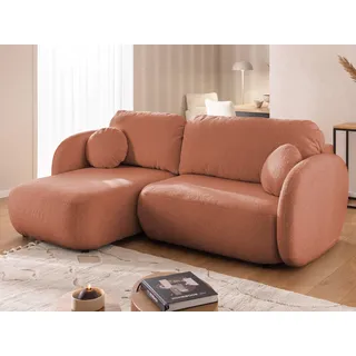 s-style möbel Candy - Modernes Ecksofa L-Form mit Schlaffunktion und Stauraum aus Terrakotta Bouclé-Stoff mit abgerundetem Design und hohem Sitzkomfort - Orange