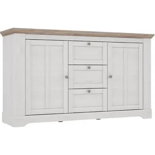 Furniture24 Kommode Iloppa TIQK231 Sideboard 160 cm breit 2 Türen 3 Schubladen Schneeiche - Weiß