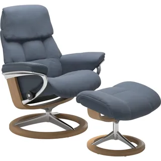 Stressless Hocker "Ruby" mit Signature Base, Gestell Eiche, Wenge, Braun & Schwarz, sparrow blau paloma