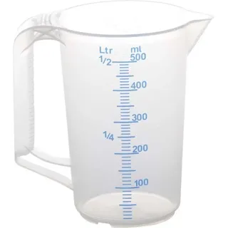 Hünersdorff Messkanne 500ml Polypropylen Durchmesser 90 x Höhe 135mm blaue Skala 10:10 transparent - 935000