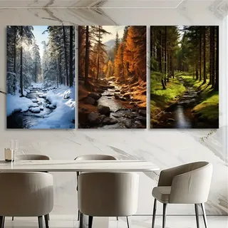 AQCQDQ 3er Premium Poster Set, Moderne Winter Schnee-Szene Wandbilder Set, Natürliche Jahreszeiten Poster & Kunstdrucke, Wanddekoration Wohnzimmer & Schlafzimmer, Ohne Rahmen (50 x 70 CM)